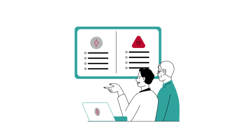 Cartoon image of scientists looking at charts