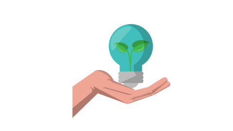 Cartoon image of a plant growing in a lightbulb