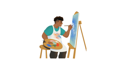 Cartoon image of an artist painting