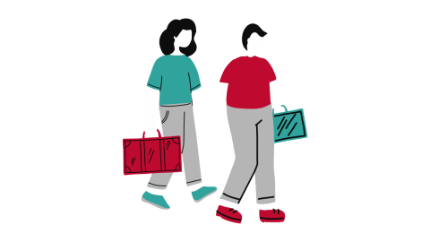 Cartoon image of 2 people holding suitcases