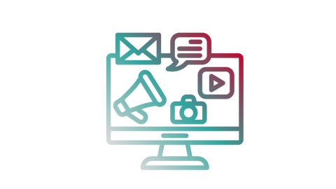 Cartoon image of different types of digital media
