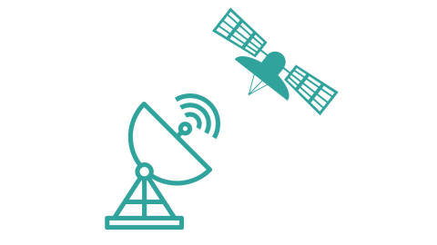 Cartoon image of a ground and space satellite